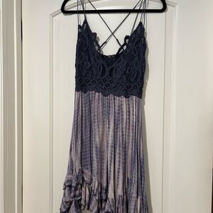 Free People Pleated Blue and Purple Sundress